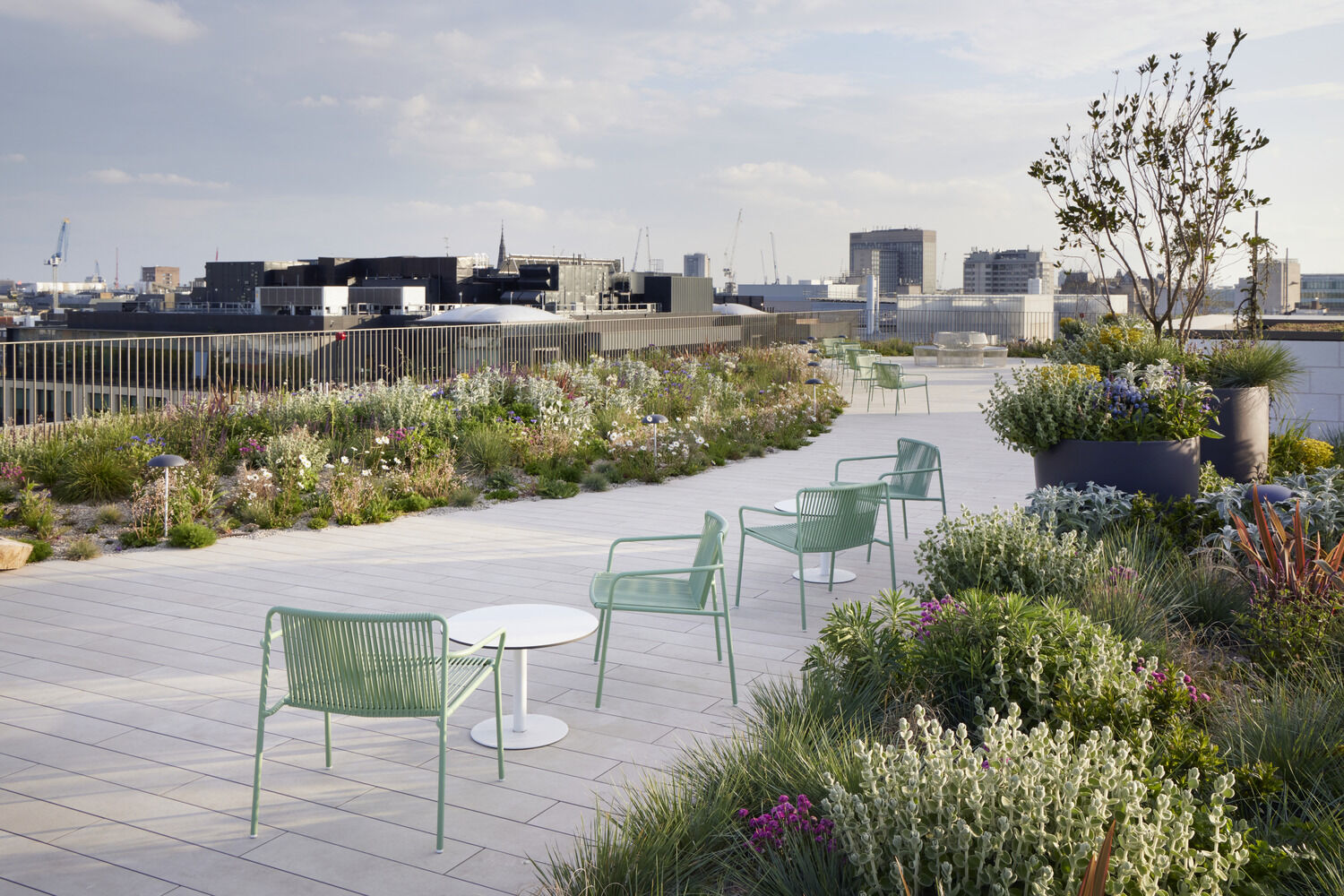 The roof terrace at Network, looking across London